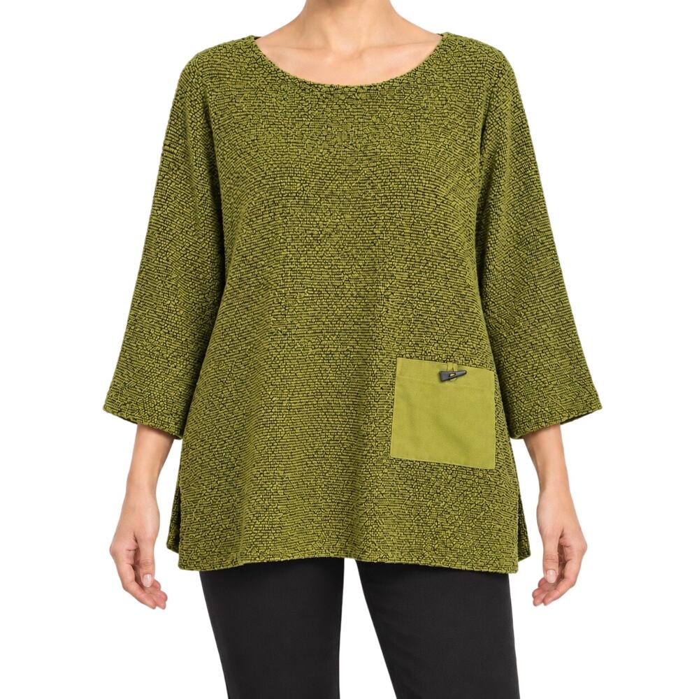 Ali Miles Plus Size 2X Yellow/Green Wearable Art to Wear Unique Blouse Shirt Top